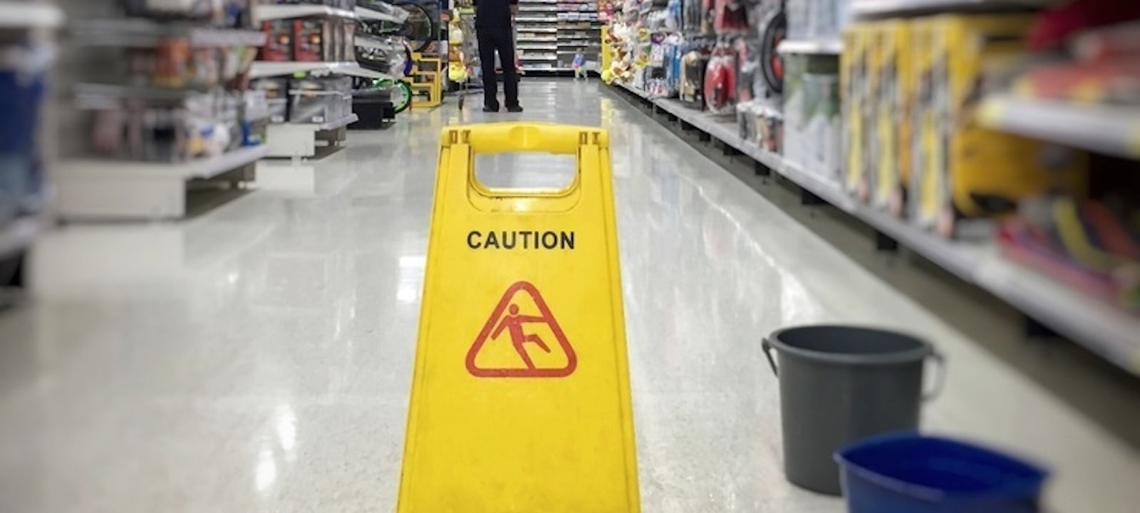 Caution sign at supermarket