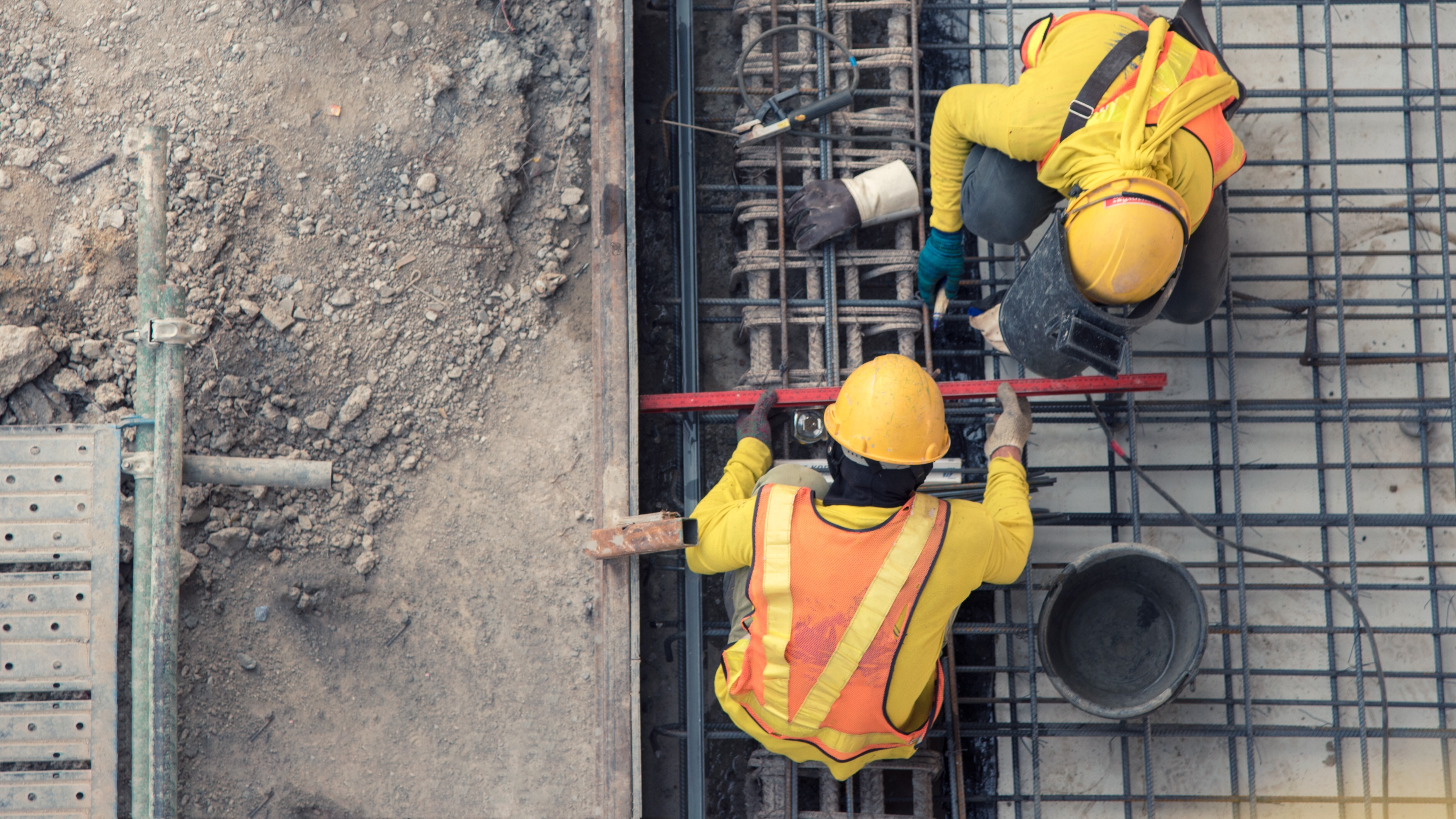 Construction workers in hard hats