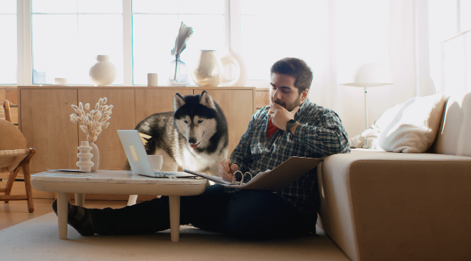 Man with dog at home
